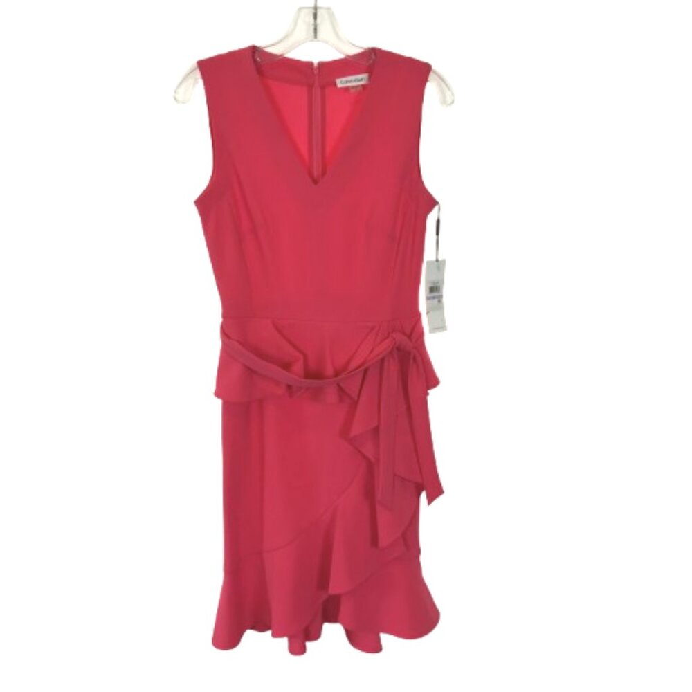 NWT Womens Size 6 Calvin Klein Pink Sleeveless Ruffled-Hem Sheath Dress NEW